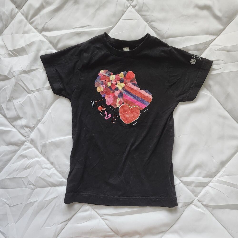 L.A.T. Black Cotton Graphic Heart T-Shirt Youth XS